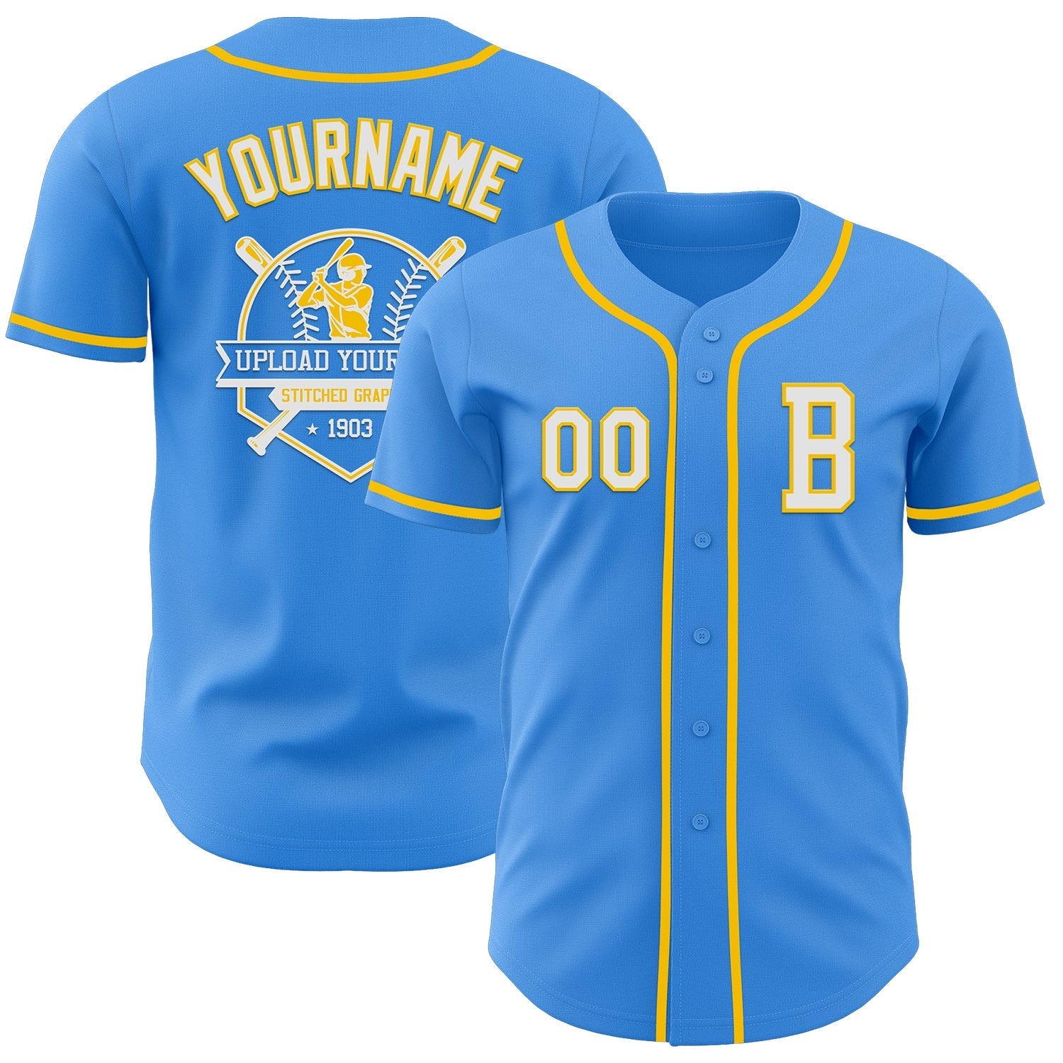 Custom Electric Blue White-Yellow Authentic Baseball Jersey baseball jersey product view 5