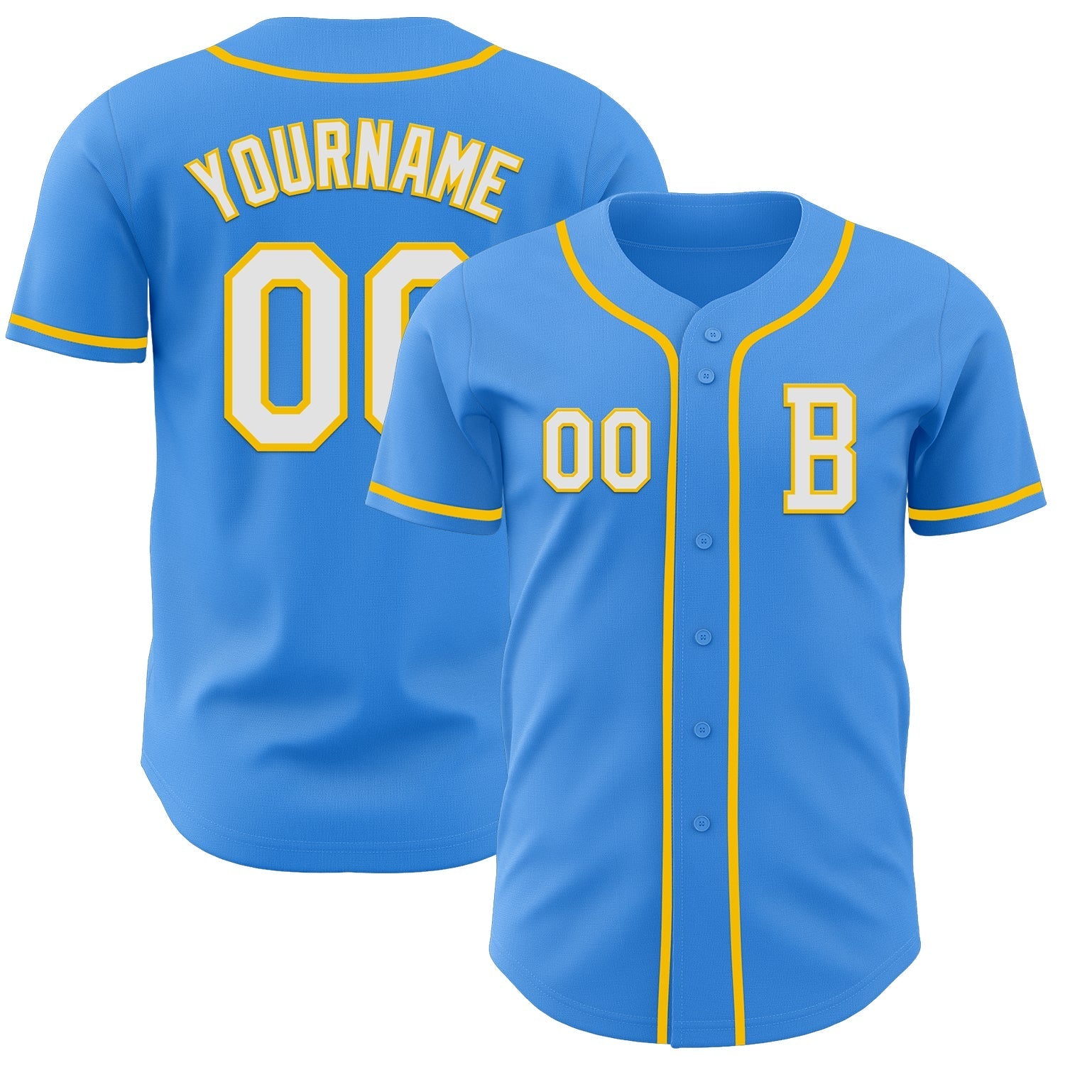Custom Electric Blue White-Yellow Authentic Baseball Jersey baseball jersey product view 1