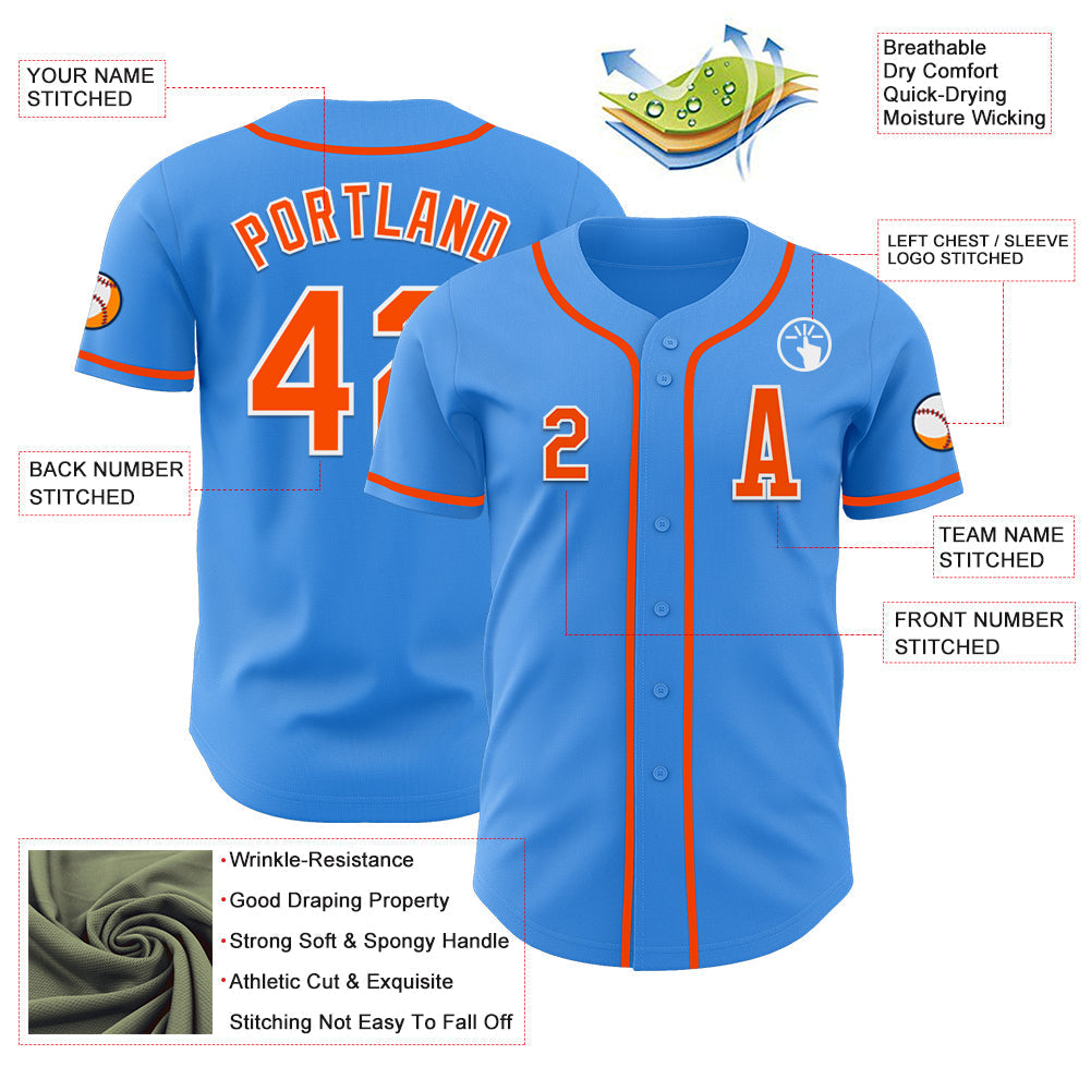 Custom Electric Blue Orange-White Authentic Baseball Jersey baseball jersey product view 2