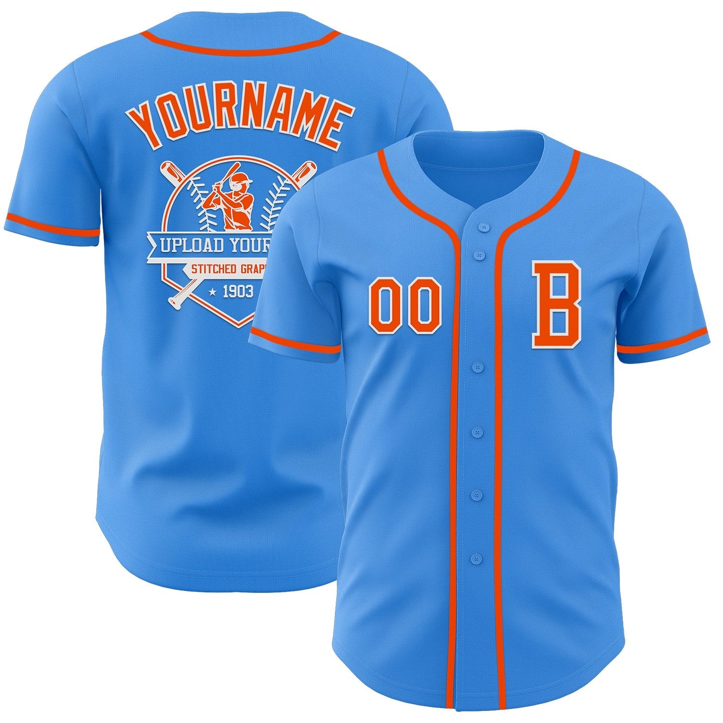 Custom Electric Blue Orange-White Authentic Baseball Jersey baseball jersey product view 5