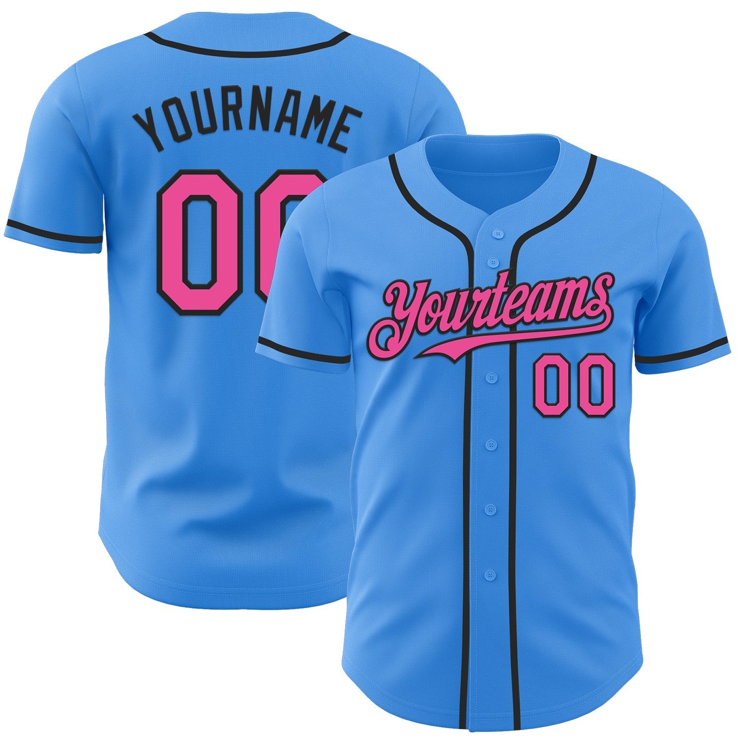 Custom Electric Blue Pink-Black Authentic Baseball Jersey baseball jersey product view 1