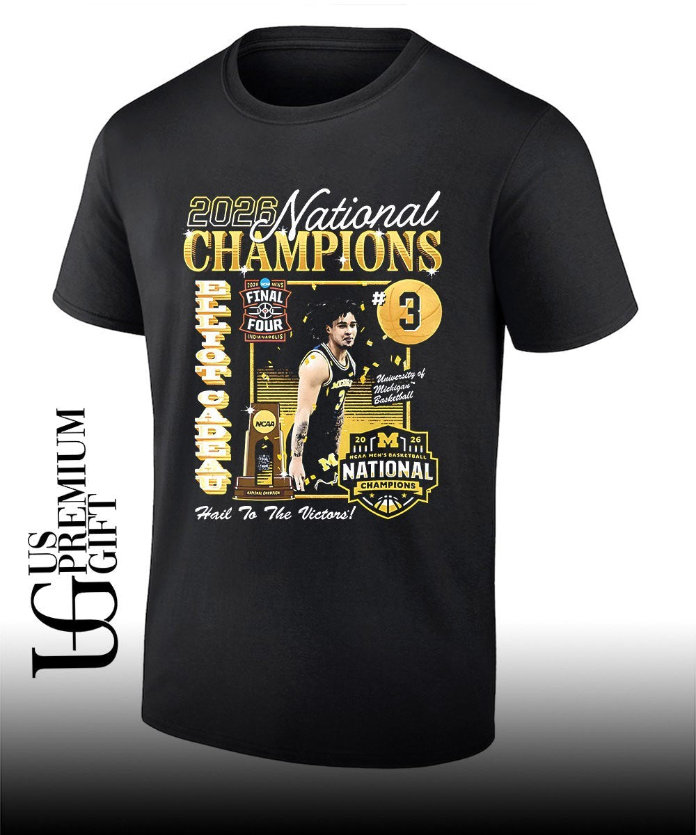 Elliot Cadeau Michigan Wolverines Mens Basketball National Champion 2026 shirt Unisex T-shirt, Sweatshirt, Hoodie, Long Sleeve Tee - T-Shirt, Sweatshirt, Hoodie