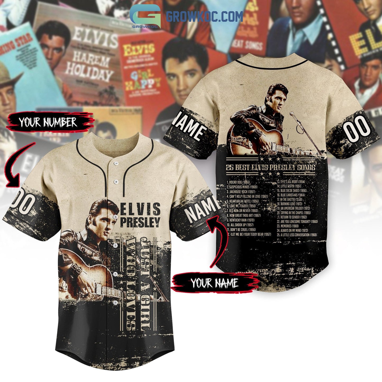 Elvis Presley 25 Best Song Personalized Baseball Jersey baseball jersey product view 1