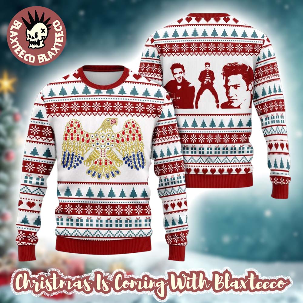 Elvis Presley Aloha Eagle Signature With Photos Ugly Christmas Sweater Unisex T-shirt, Sweatshirt, Hoodie, Long Sleeve Tee - T-Shirt, Sweatshirt, Hoodie