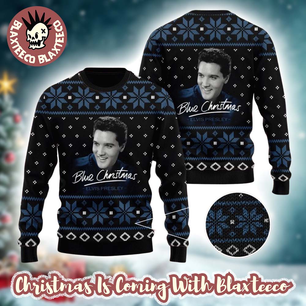 Elvis Presley Blue Christmas Tribute Black Ugly Christmas Sweater Unisex T-shirt, Sweatshirt, Hoodie, Long Sleeve Tee - T-Shirt, Sweatshirt, Hoodie