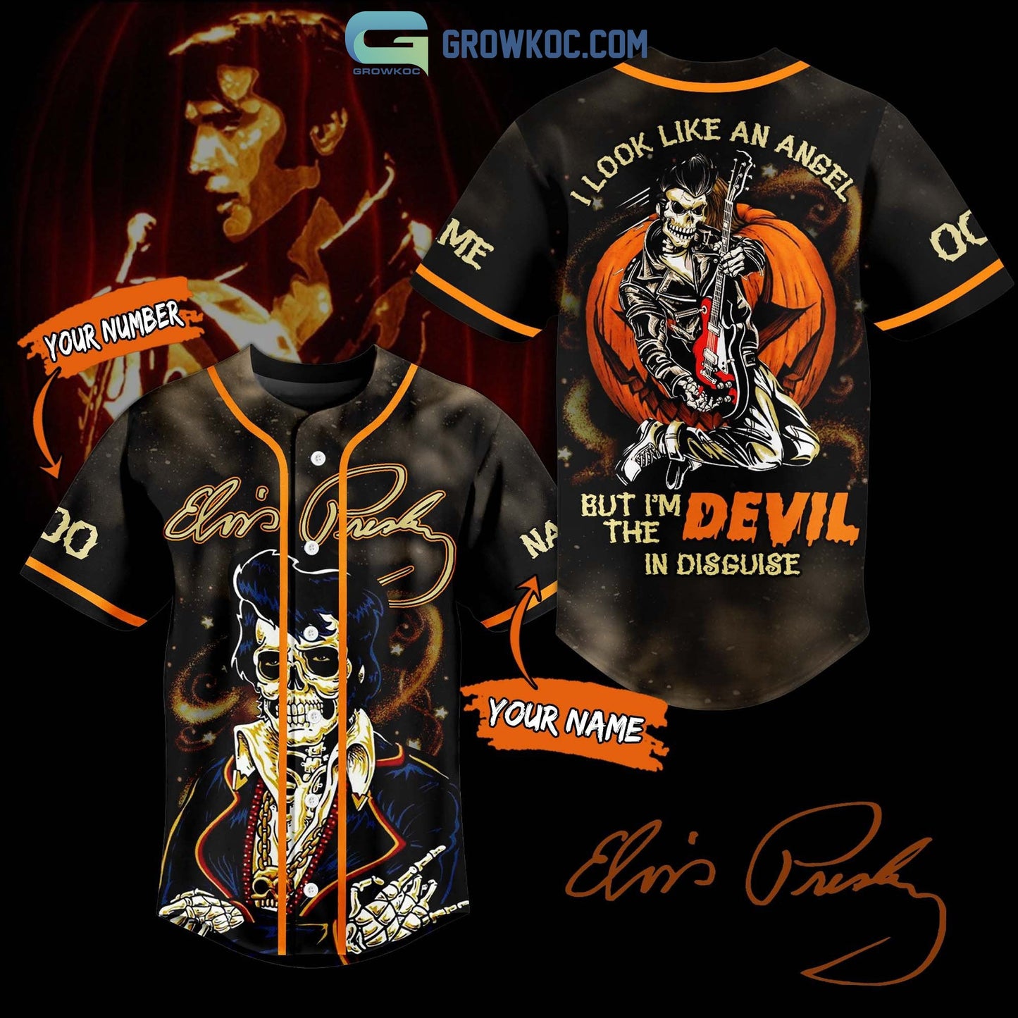 Elvis Presley I Look Like An Angel But I’m The Devil In Disguise Personalized Baseball Jersey baseball jersey product view 1