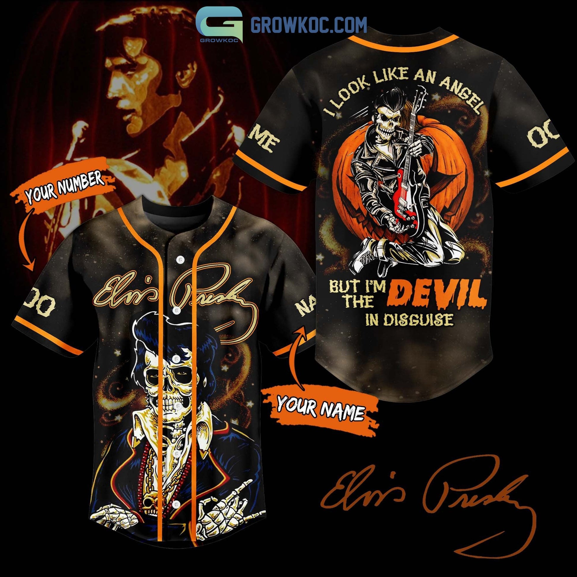 Elvis Presley I Look Like An Angel But I’m The Devil In Disguise Personalized Baseball Jersey baseball jersey product view 1