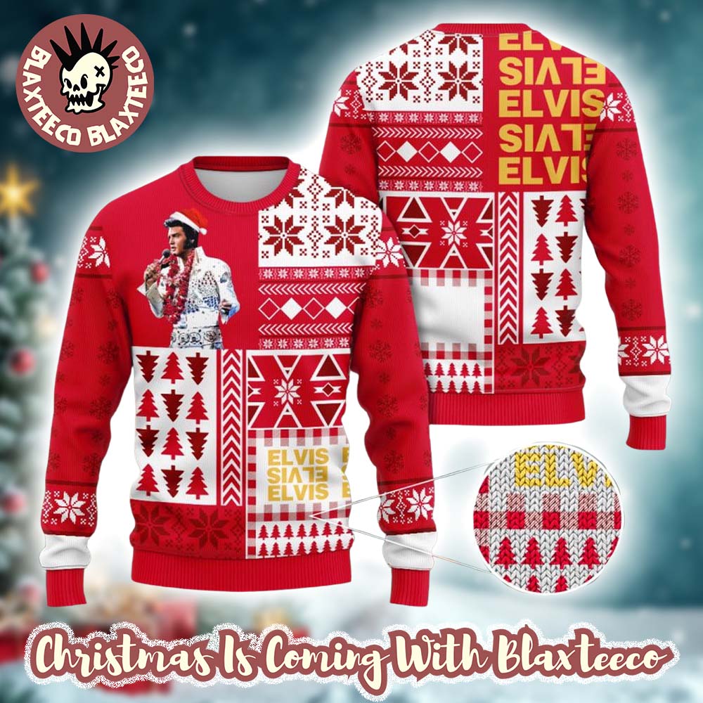 Elvis Presley Rock Roll Retro Style Holiday 2025 Ugly Christmas Sweater Unisex T-shirt, Sweatshirt, Hoodie, Long Sleeve Tee - T-Shirt, Sweatshirt, Hoodie