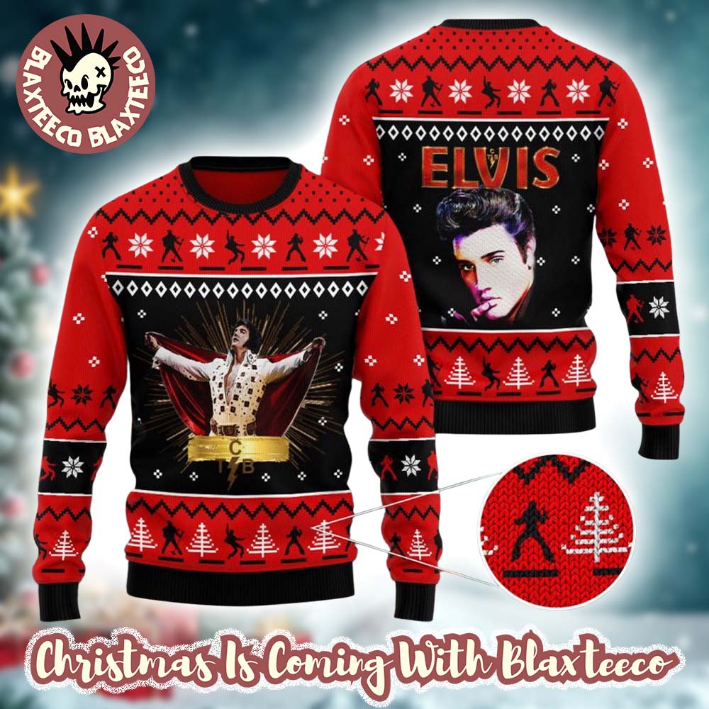 Elvis Presley Signature Gift For Rock Fans Lover Knitted Black And Red Ugly Christmas Sweater - T-Shirt, Sweatshirt, Hoodie