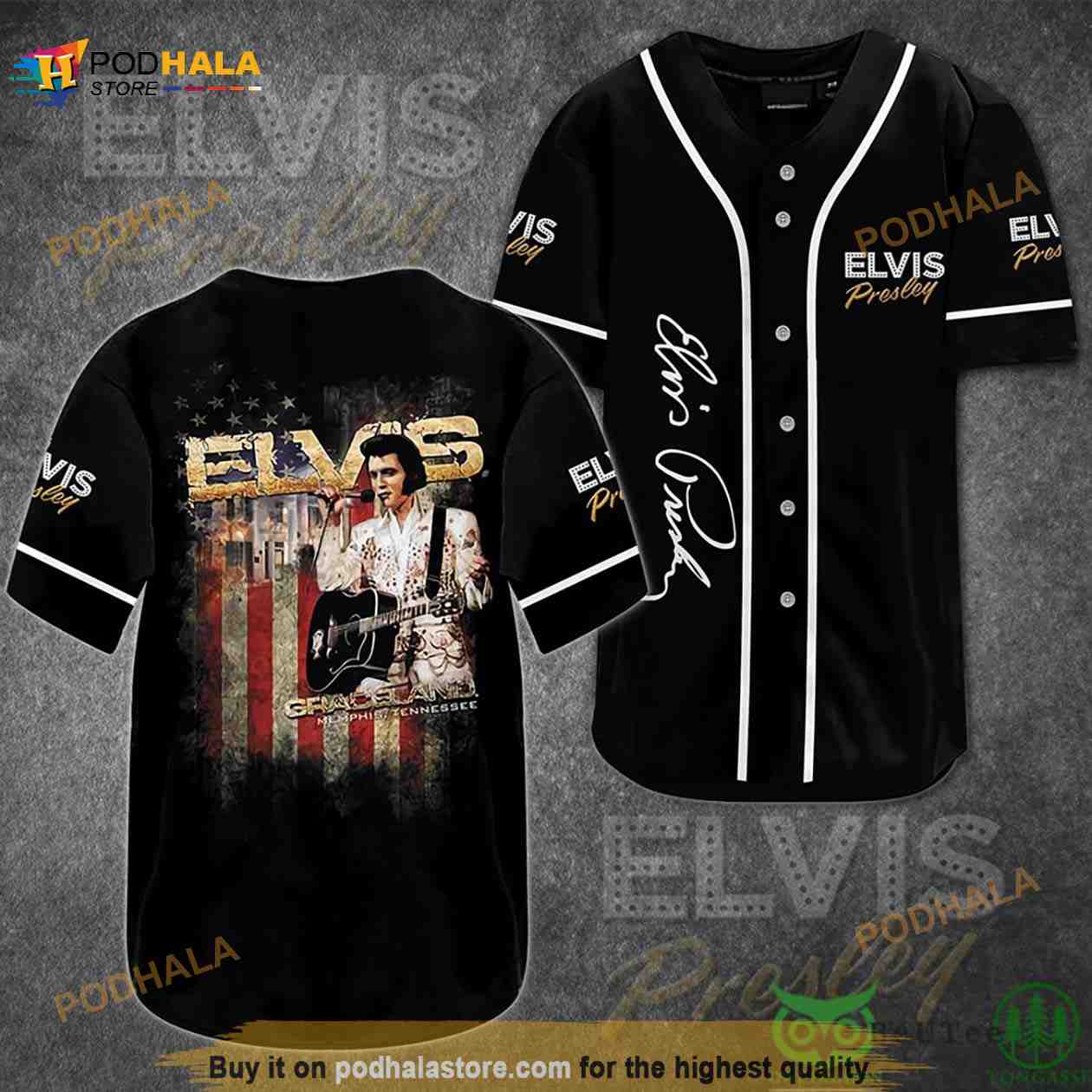 Elvis Presley Us Flag Black 3D Baseball Jersey Shirt baseball jersey product view 1