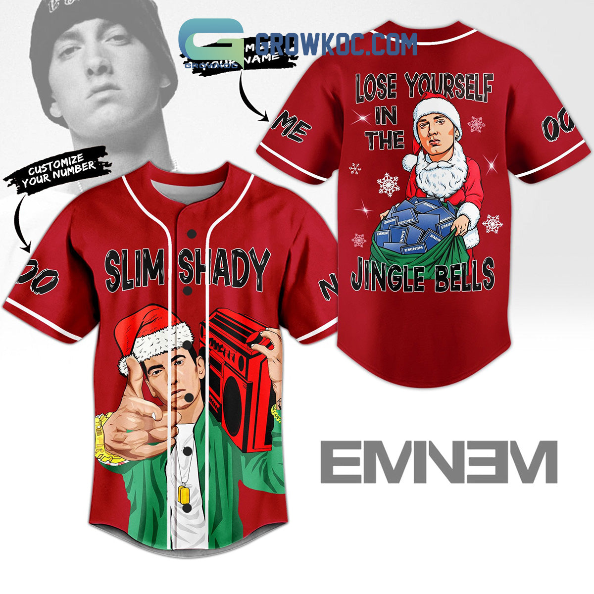 Eminem Slim Shady Love Yourself In The Jingle Bells Personalized Baseball Jersey baseball jersey product view 1