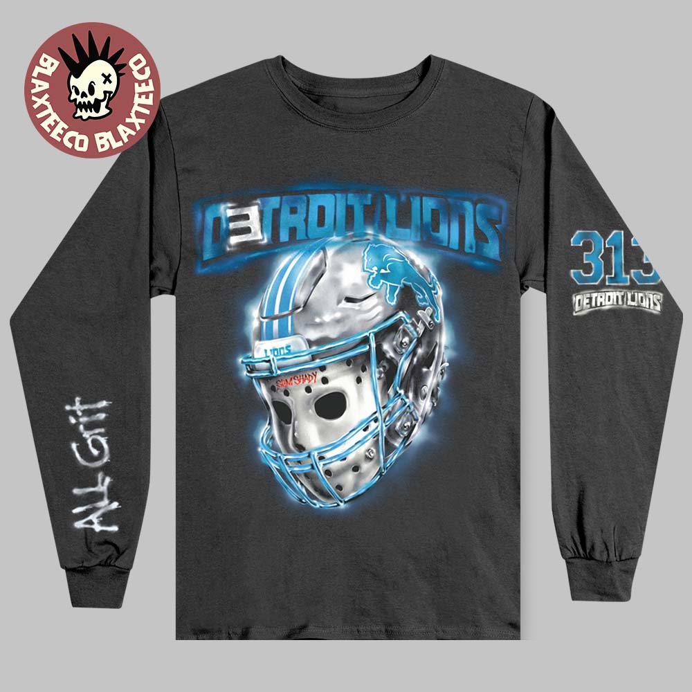 Eminem x Detroit Lions Hockey Mask And Helmet All Grit 313 Longsleeve Tee Unisex T-shirt, Sweatshirt, Hoodie, Long Sleeve Tee - T-Shirt, Sweatshirt, Hoodie