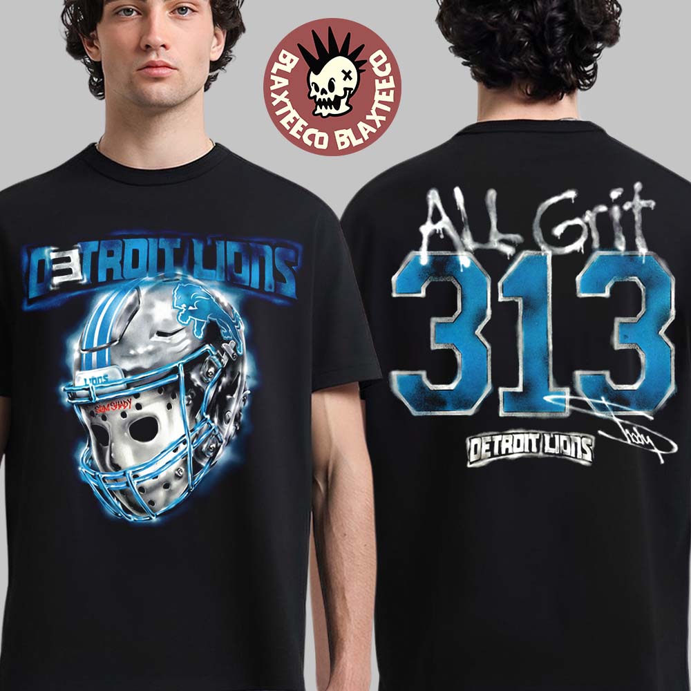 Eminem x Detroit Lions Hockey Mask And Helmet All Grit 313 T-Shirt Unisex T-shirt, Sweatshirt, Hoodie, Long Sleeve Tee - T-Shirt, Sweatshirt, Hoodie