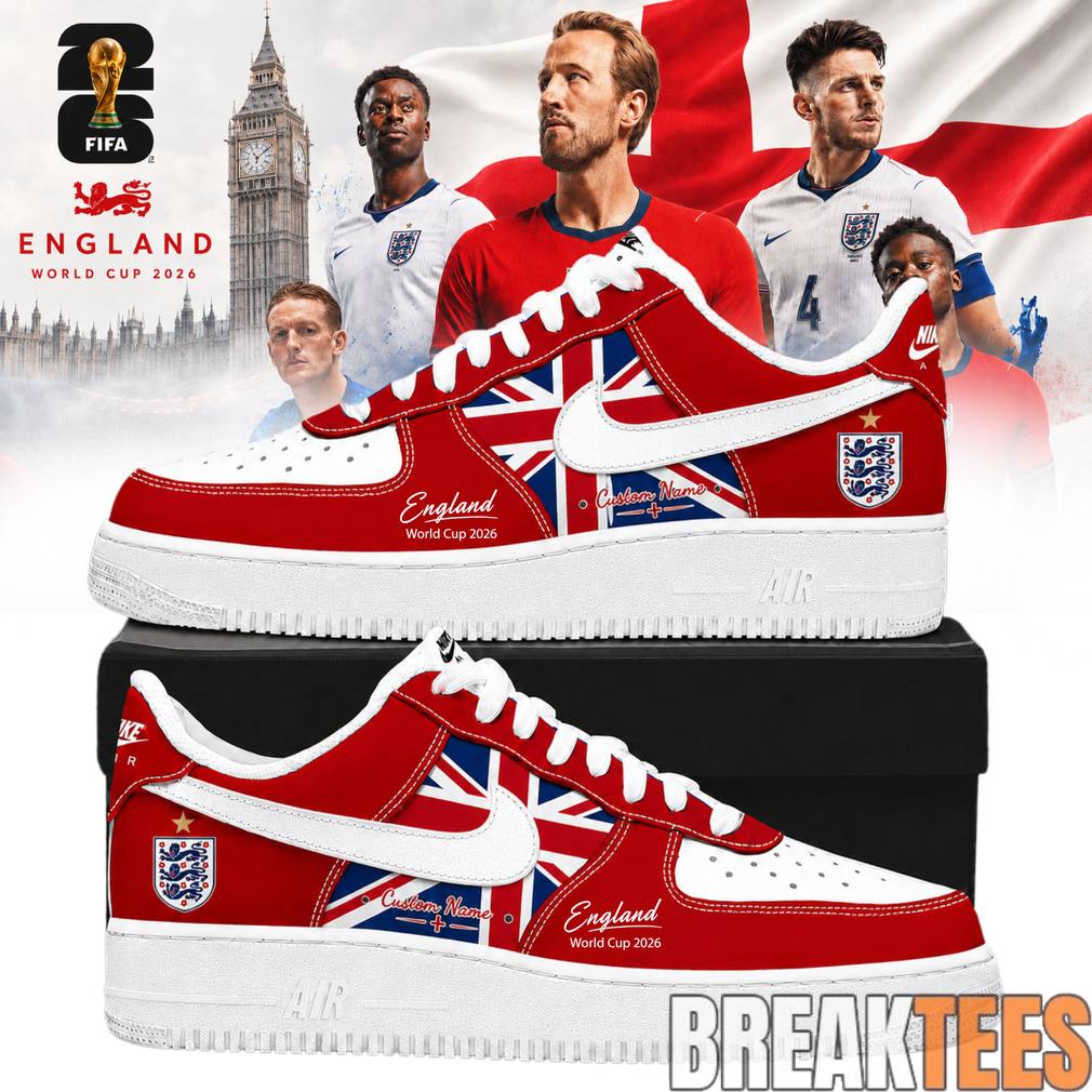England Football Team x World Cup 2026 Custom Air Force 1 Shoes Unisex T-shirt, Sweatshirt, Hoodie, Long Sleeve Tee - T-Shirt, Sweatshirt, Hoodie