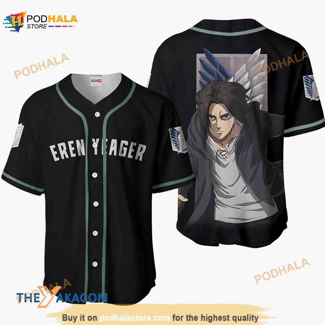 Eren Yeager Attack On Titan Final Anime 3D Baseball Jersey Shirt baseball jersey product view 1