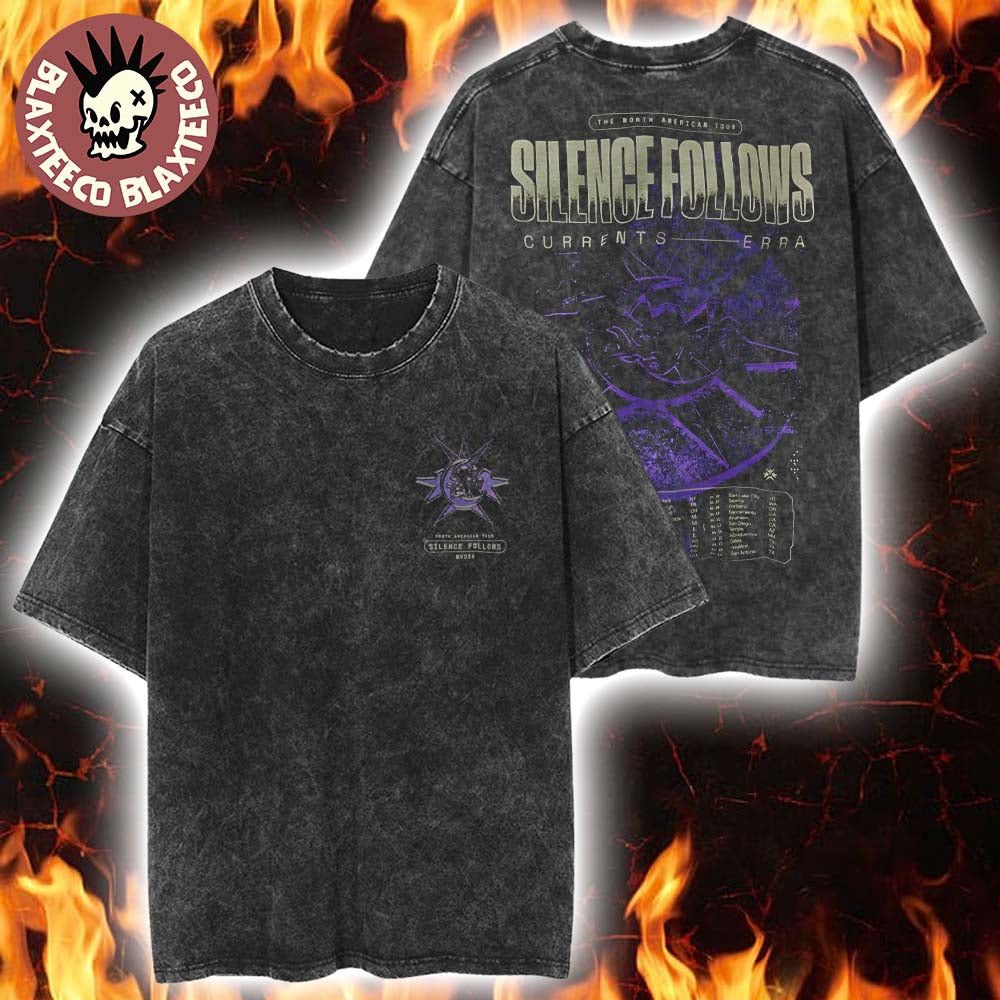 Erra Silence Follows North American Tour 2026 Merch Pink Star With Dates Back Retro Washed Tee - T-Shirt, Sweatshirt, Hoodie