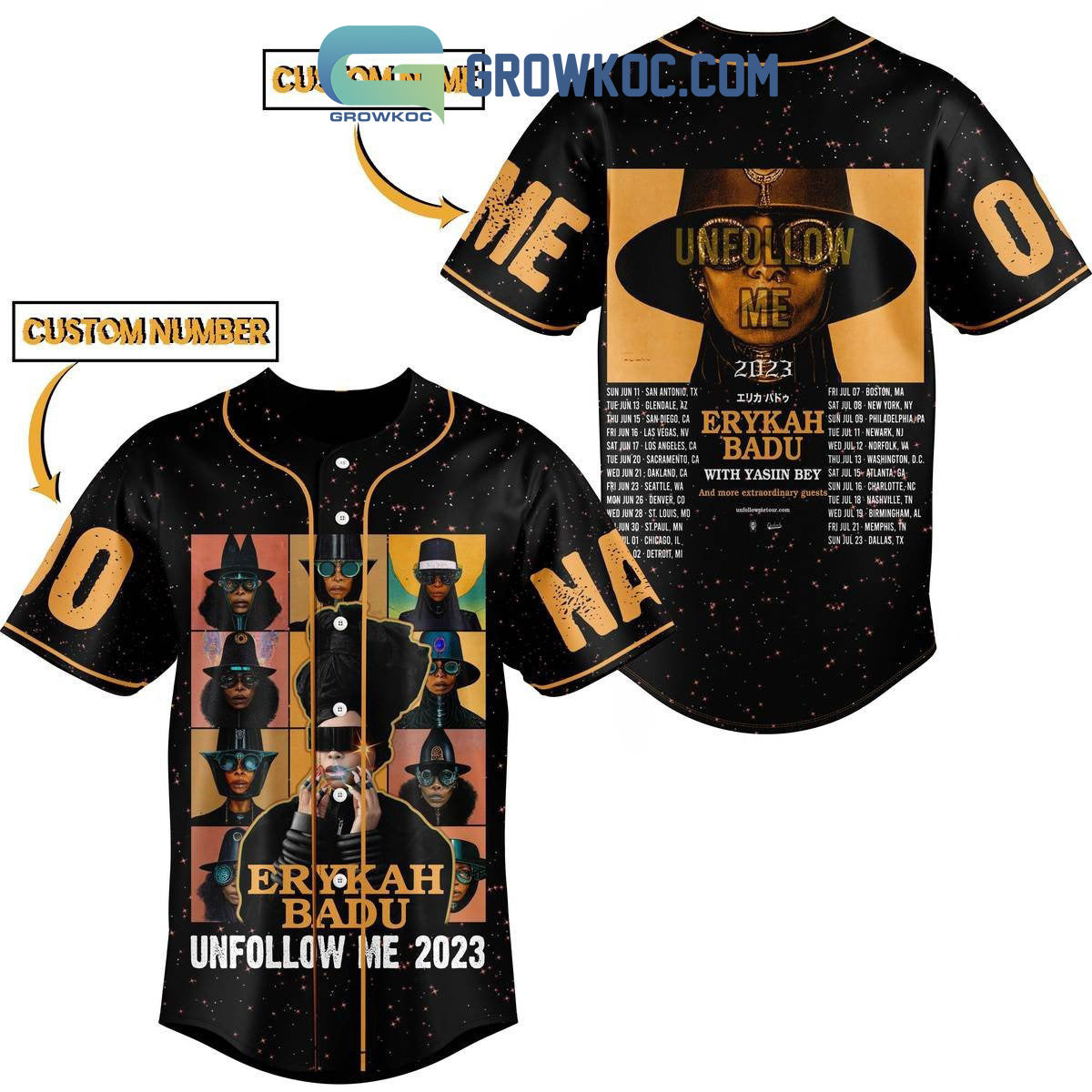 Erykah Badu Unfollow Me 2023 Tour Personalized Baseball Jersey baseball jersey product view 1