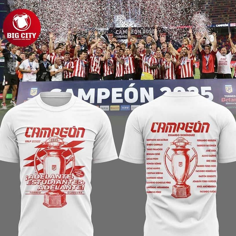 Estudiantes de La Plata 2025 Torneo Clausura Campeon Two Sided Shirt Unisex T-shirt, Sweatshirt, Hoodie, Long Sleeve Tee - T-Shirt, Sweatshirt, Hoodie