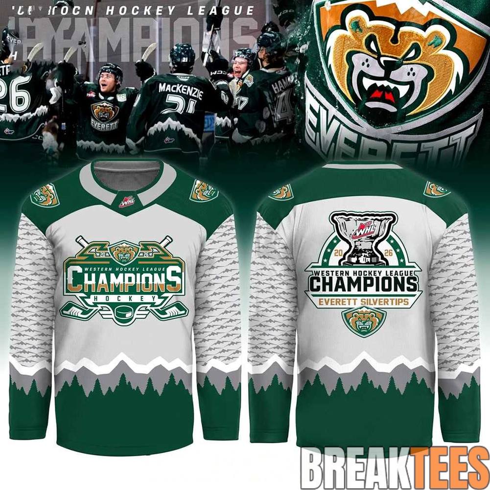 Everett Silvertips Western Hockey League Champions 2026 Hockey Jersey Unisex T-shirt, Sweatshirt, Hoodie, Long Sleeve Tee - T-Shirt, Sweatshirt, Hoodie