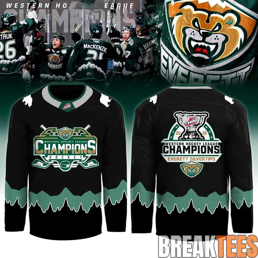 Everett Silvertips Western Hockey League Champions 2026 Hockey Jersey  Black Unisex T-shirt, Sweatshirt, Hoodie, Long Sleeve Tee - T-Shirt, Sweatshirt, Hoodie