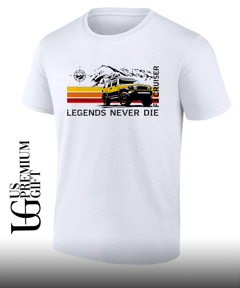 FJ Cruiser Legends Never Die mountain shirt Unisex T-shirt, Sweatshirt, Hoodie, Long Sleeve Tee - T-Shirt, Sweatshirt, Hoodie