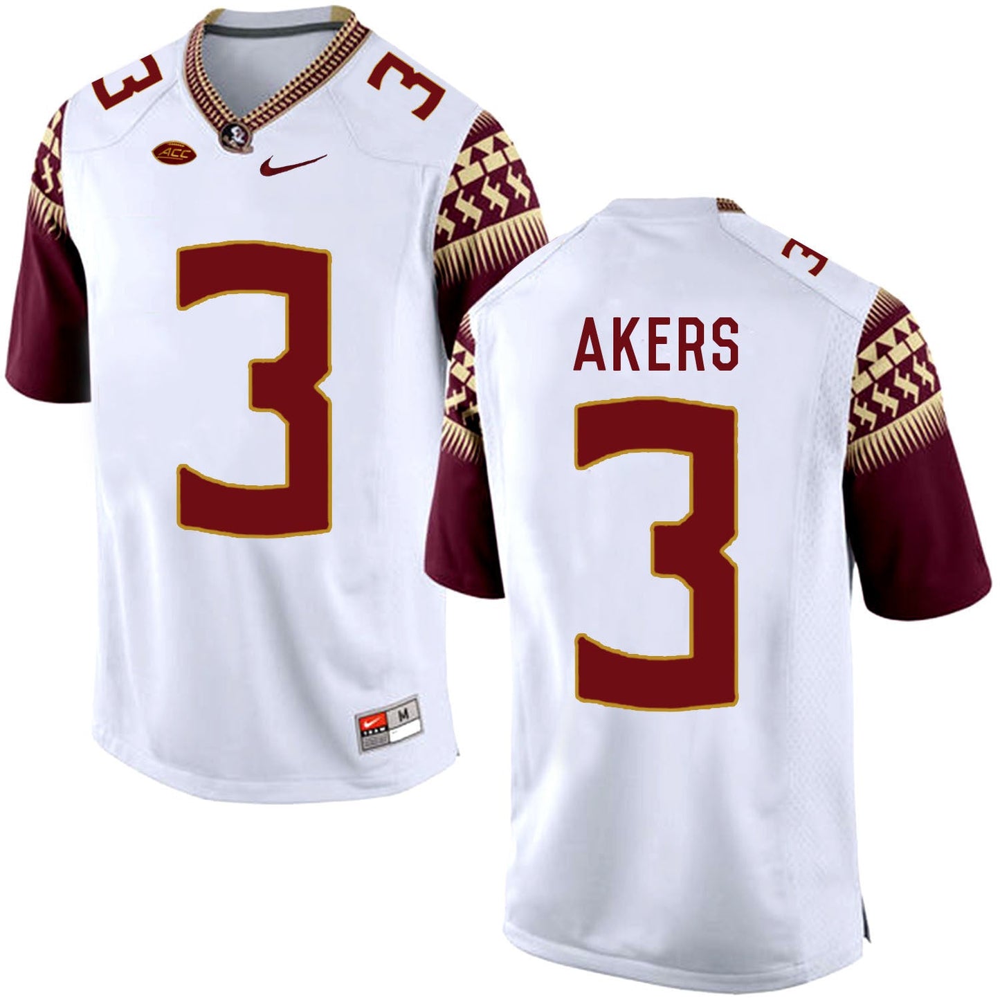 FSU AKERS 3 White College Football Jersey football jersey product view 1