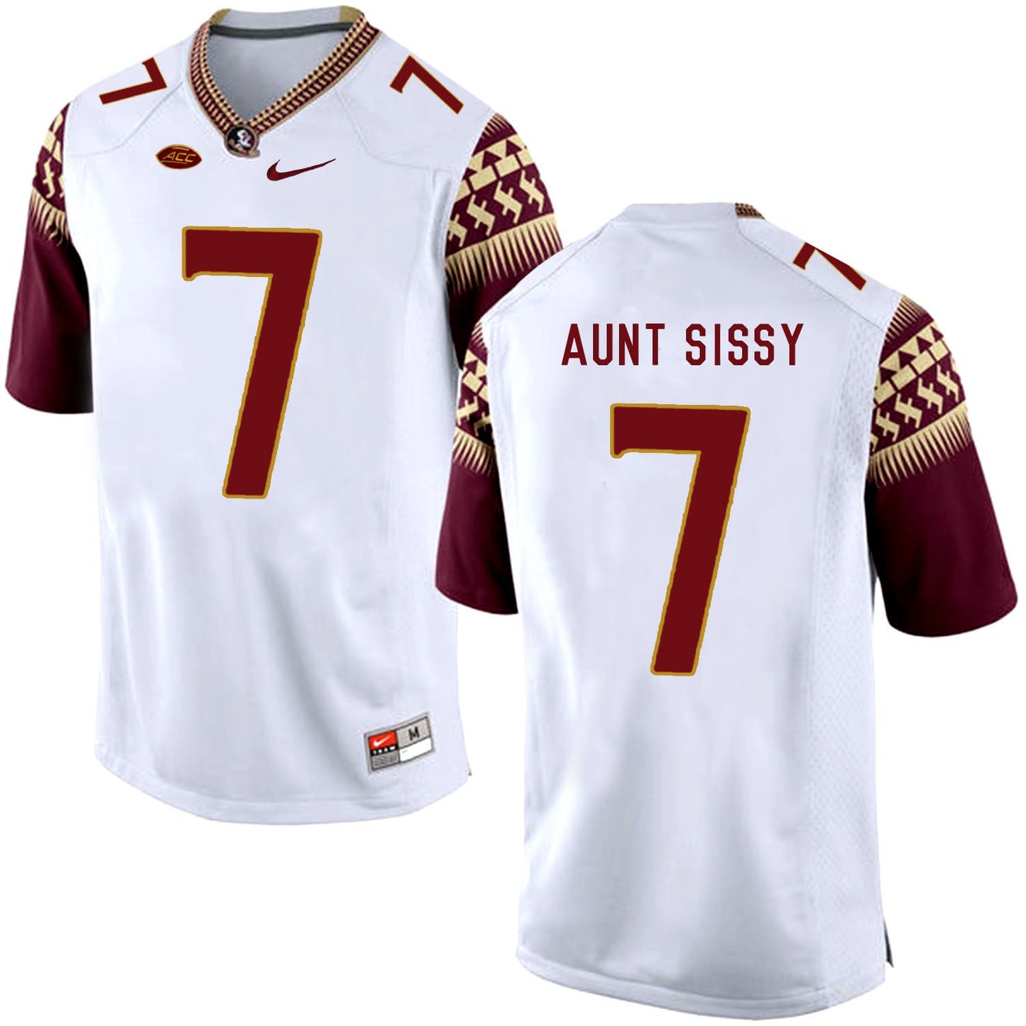 FSU AUNT SISSY 7 White College Football Jersey football jersey product view 1