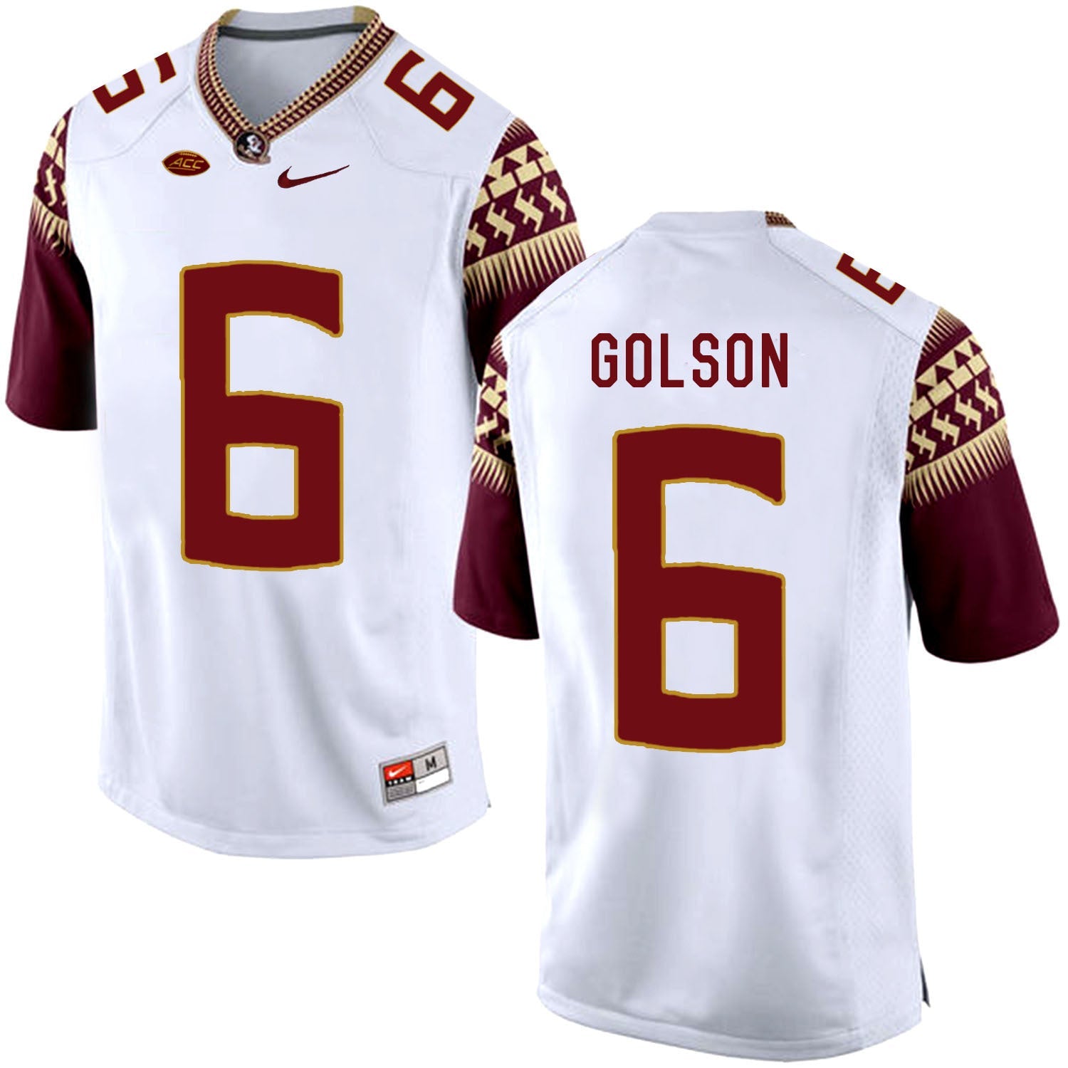 FSU GOLSON 6 White College Football Jersey football jersey product view 1