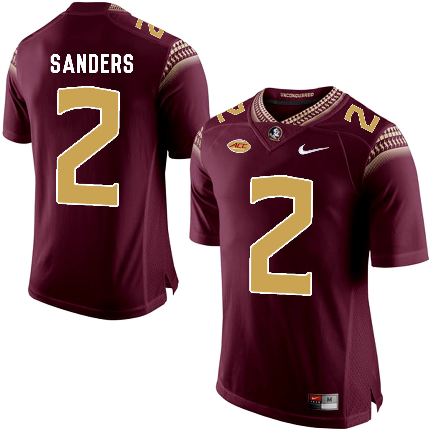 FSU SANDERS 2 Burgundy College Football Jersey football jersey product view 1