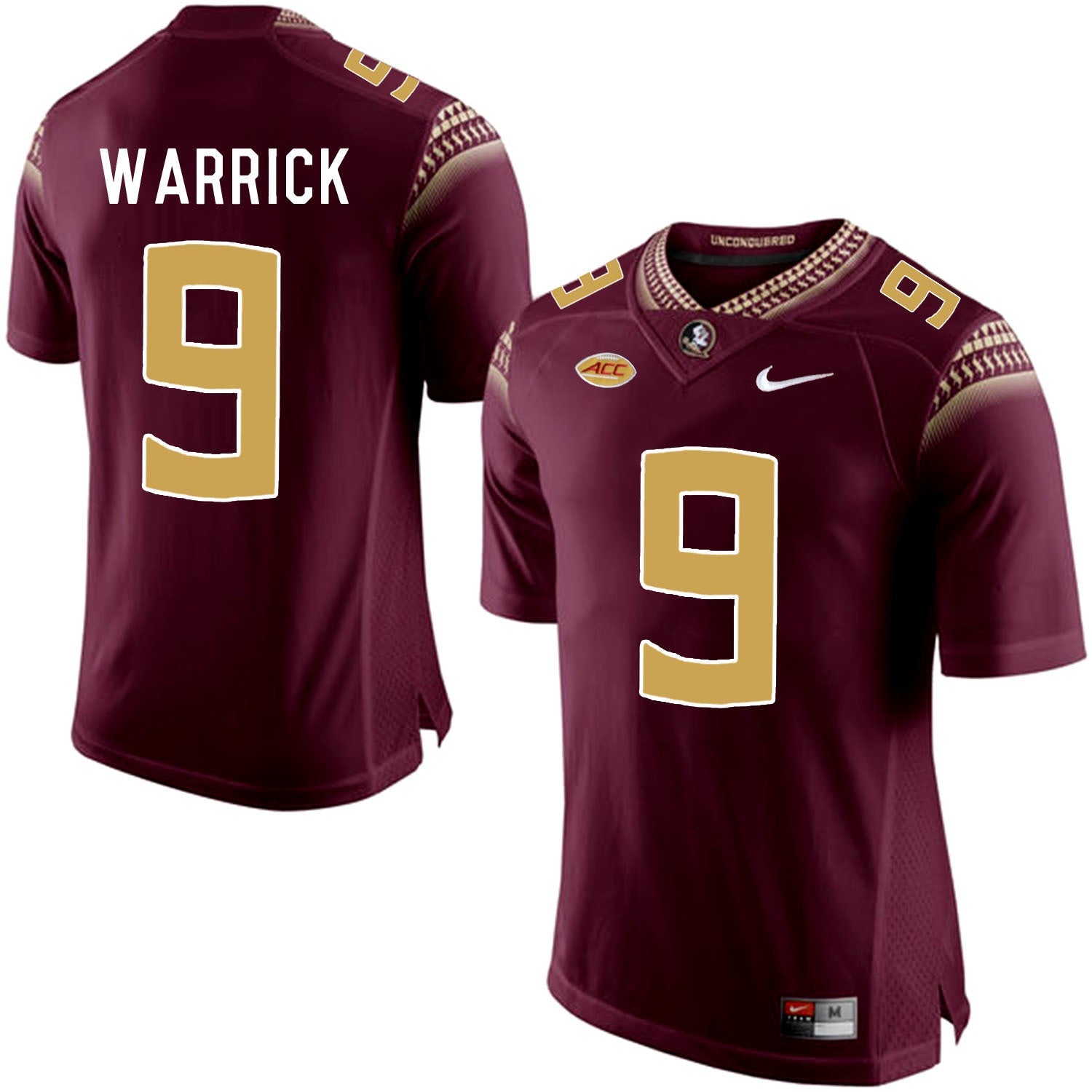 FSU WARRICK 9 Burgundy College Football Jersey football jersey product view 1