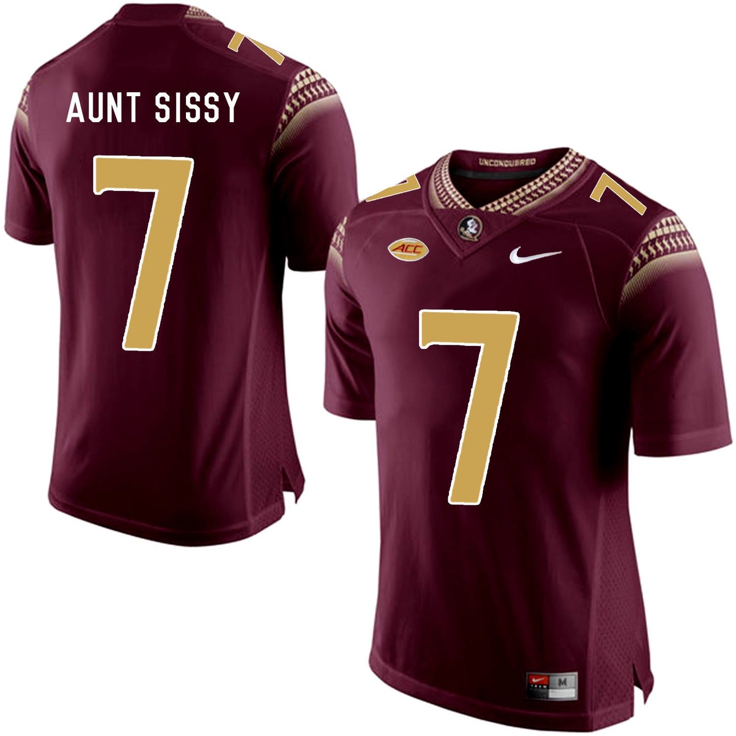 FUS AUNT SISSY 7 Burgundy College Football Jersey football jersey product view 1