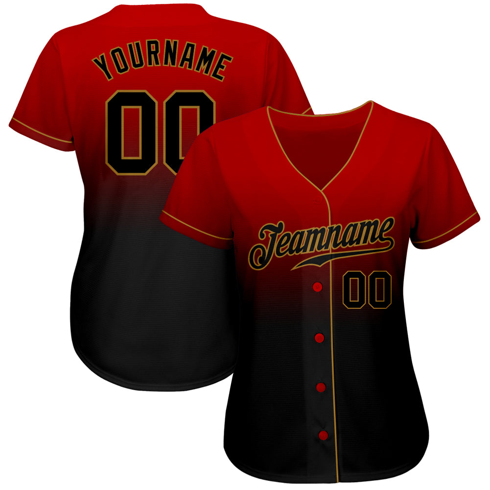 Custom Red Black-Old Gold Authentic Fade Fashion Baseball Jersey baseball jersey product view 2