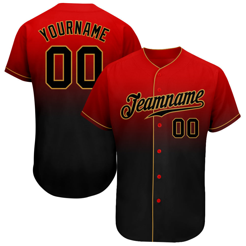 Custom Red Black-Old Gold Authentic Fade Fashion Baseball Jersey baseball jersey product view 1