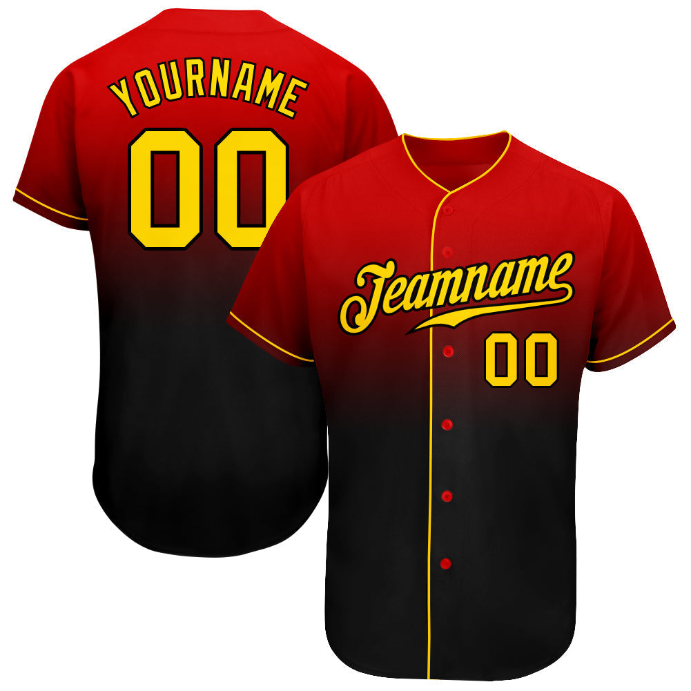 Custom Red Gold-Black Authentic Fade Fashion Baseball Jersey baseball jersey product view 1