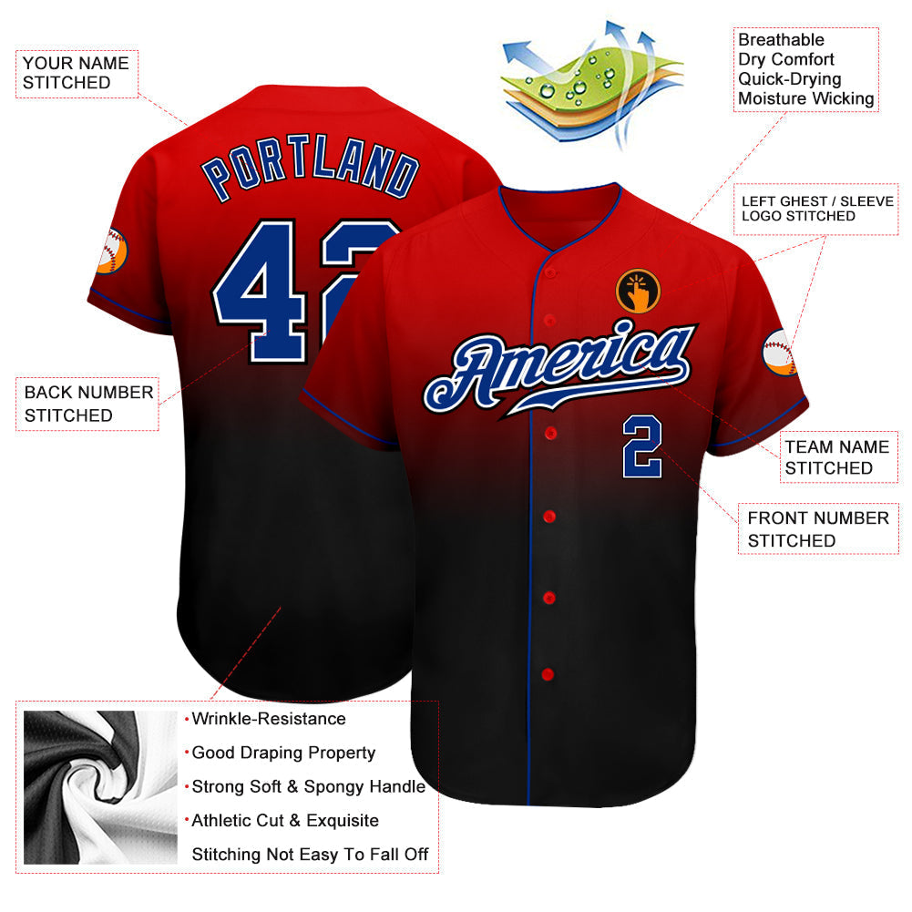 Custom Red Royal-Black Authentic Fade Fashion Baseball Jersey baseball jersey product view 3