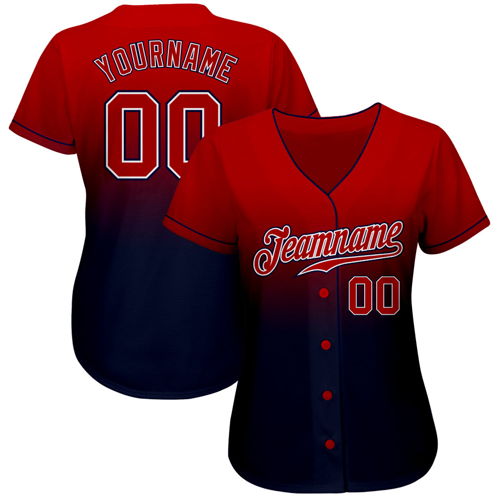 Custom Navy Red-White Authentic Fade Fashion Baseball Jersey baseball jersey product view 2