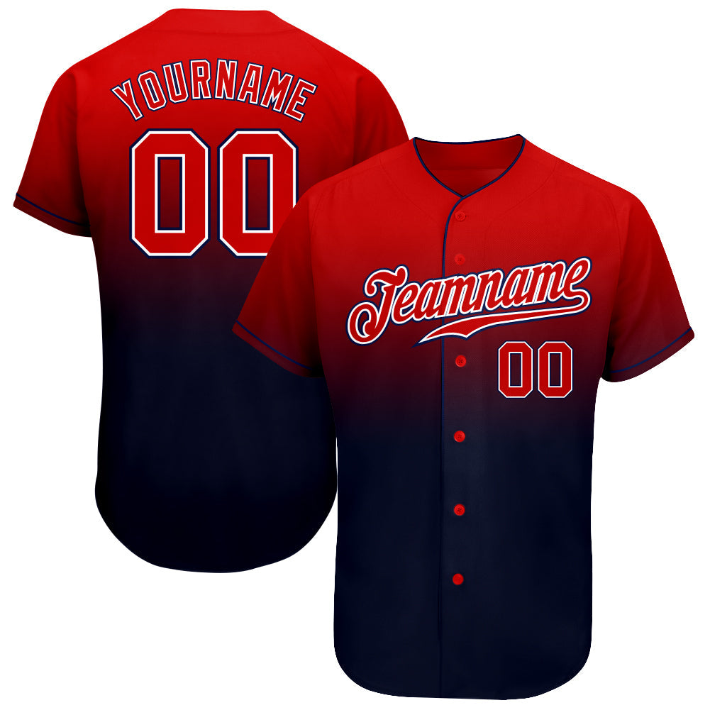 Custom Navy Red-White Authentic Fade Fashion Baseball Jersey baseball jersey product view 1