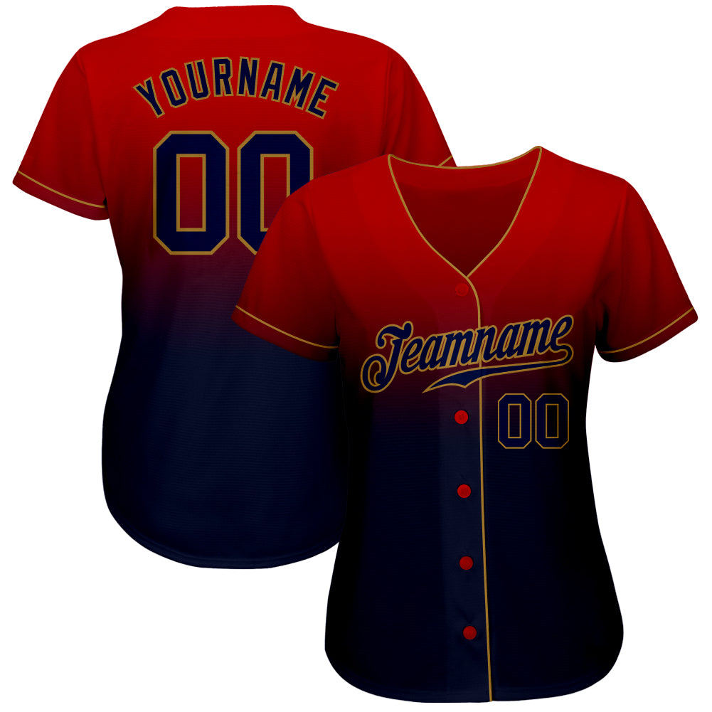 Custom Red Navy-Old Gold Authentic Fade Fashion Baseball Jersey baseball jersey product view 2