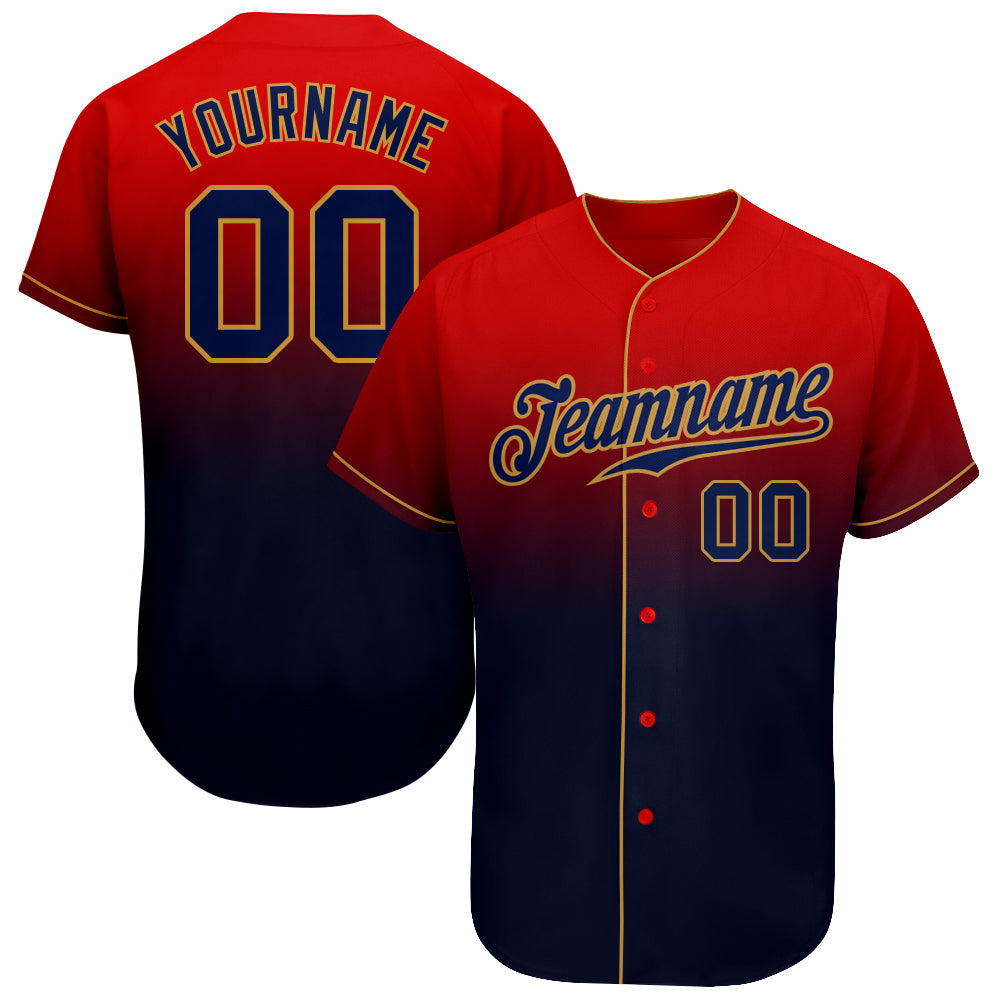 Custom Red Navy-Old Gold Authentic Fade Fashion Baseball Jersey baseball jersey product view 1
