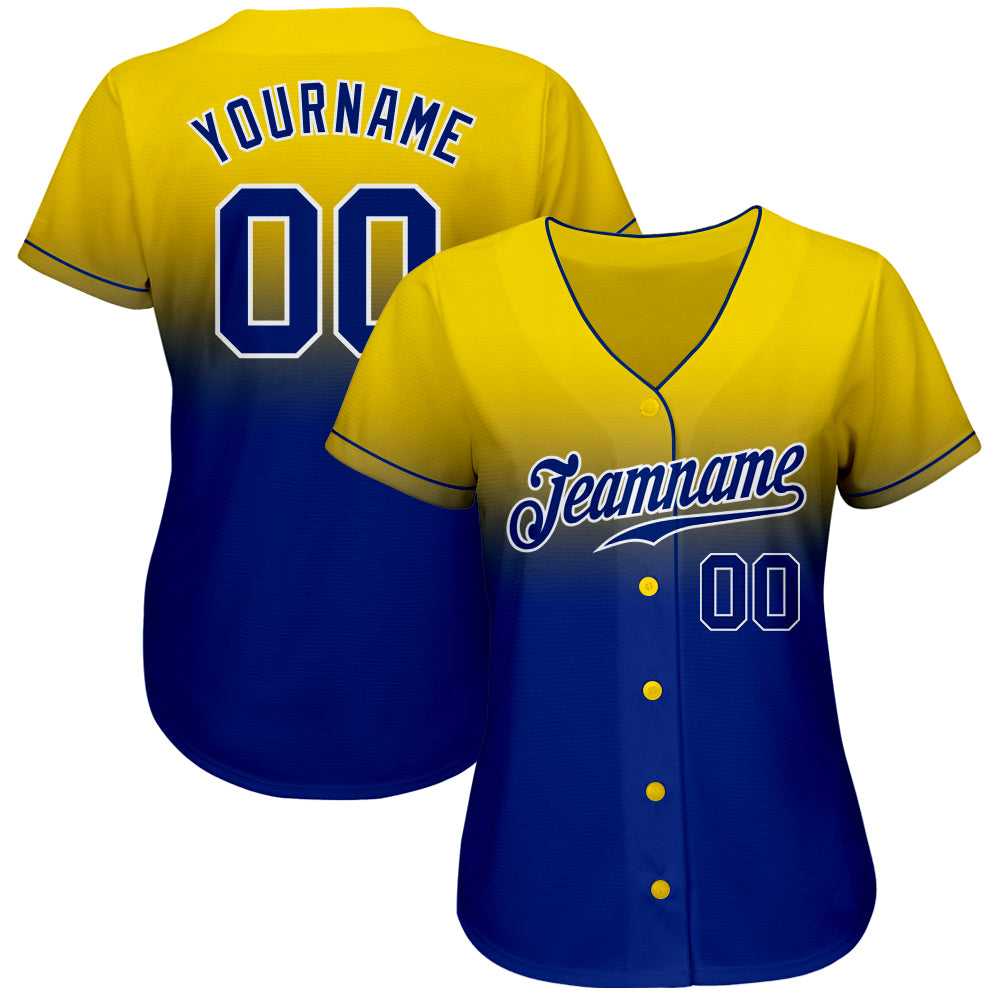 Custom Yellow Royal-White Authentic Fade Fashion Baseball Jersey baseball jersey product view 2