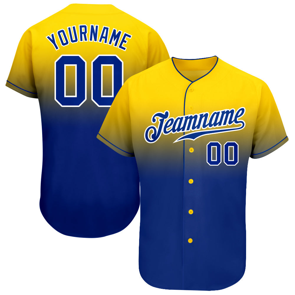 Custom Yellow Royal-White Authentic Fade Fashion Baseball Jersey baseball jersey product view 1