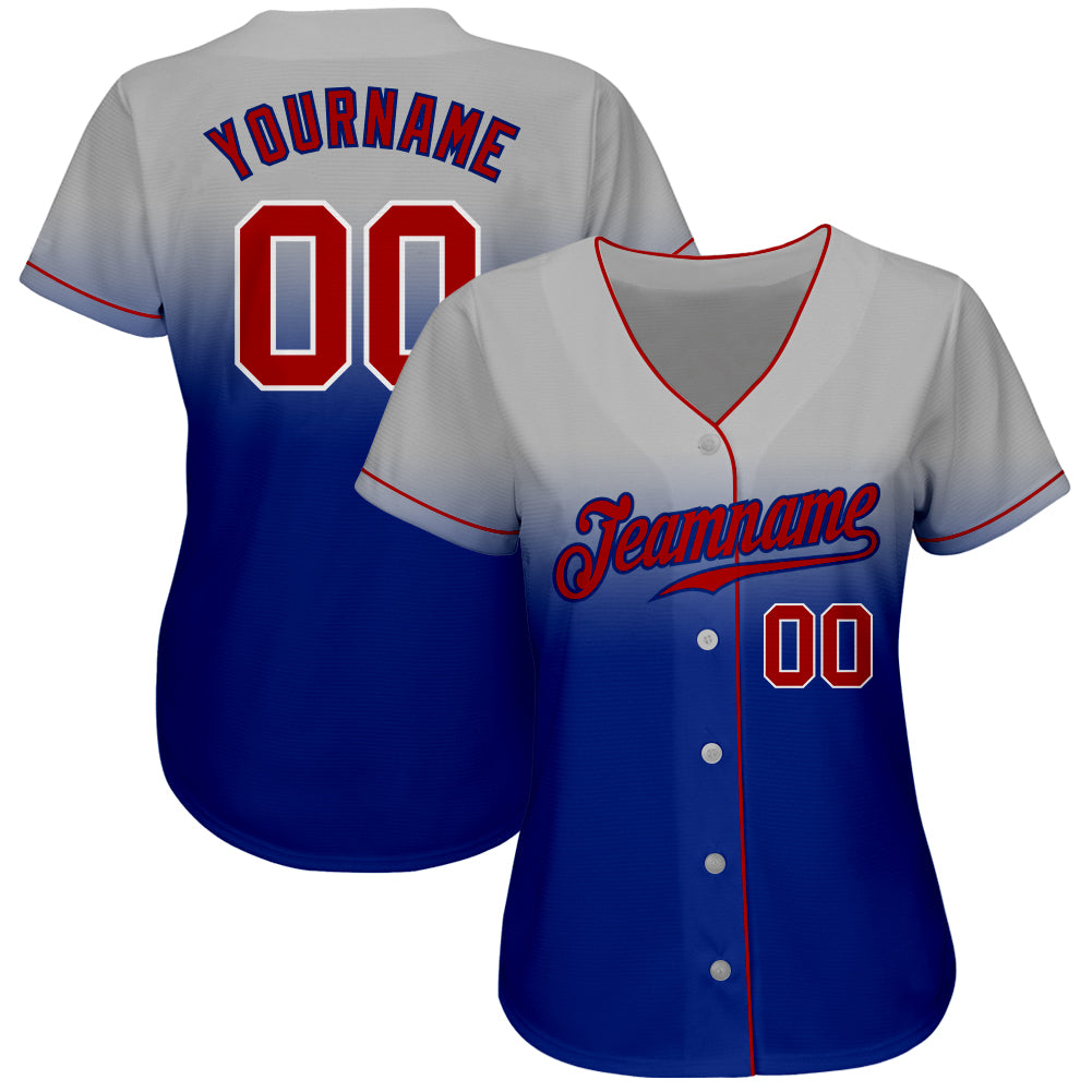 Custom Gray Red-Royal Authentic Fade Fashion Baseball Jersey baseball jersey product view 2