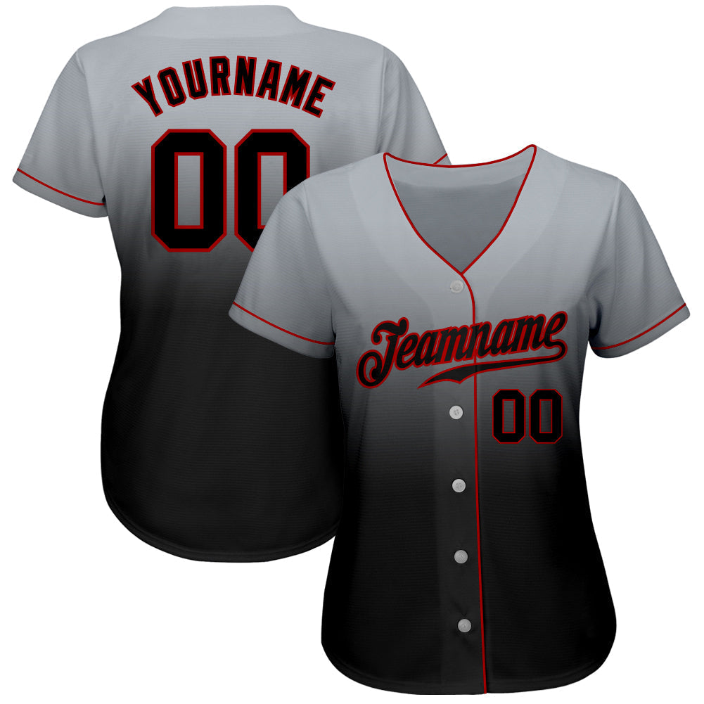 Custom Gray Black-Red Authentic Fade Fashion Baseball Jersey baseball jersey product view 2