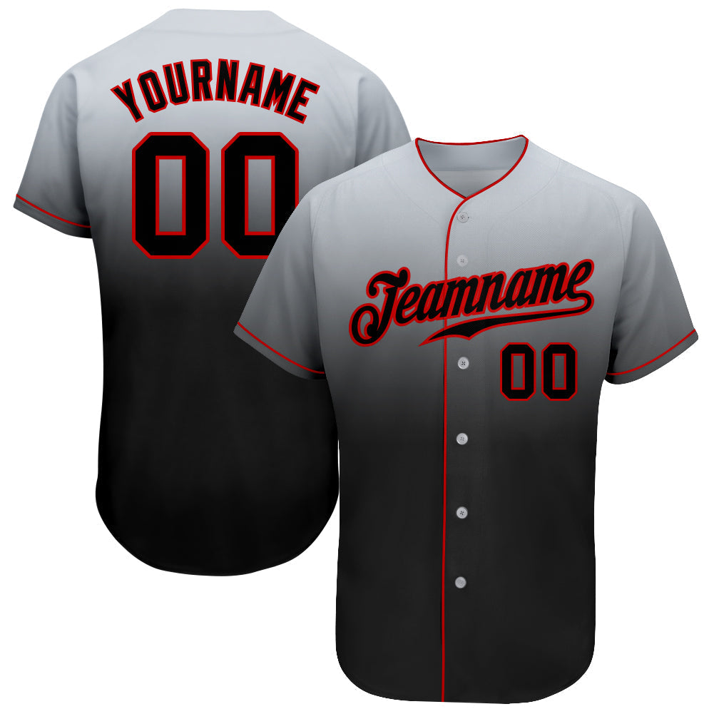 Custom Gray Black-Red Authentic Fade Fashion Baseball Jersey baseball jersey product view 1