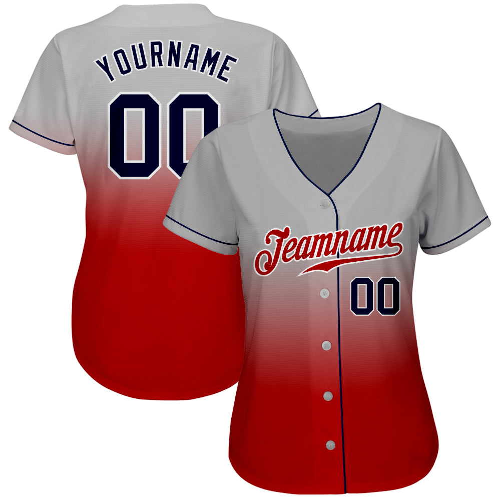 Custom Gray Navy-Red Authentic Fade Fashion Baseball Jersey baseball jersey product view 2