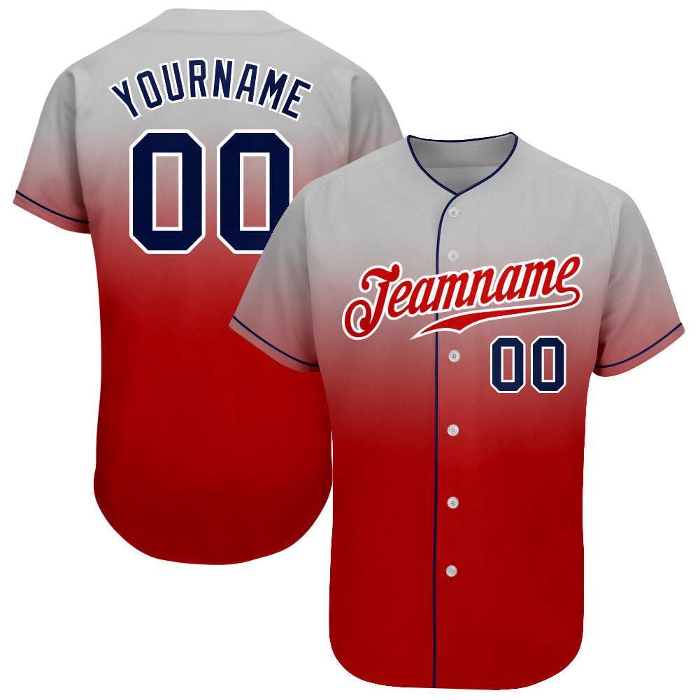 Custom Gray Navy-Red Authentic Fade Fashion Baseball Jersey baseball jersey product view 1