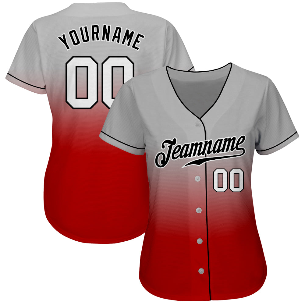 Custom Gray White-Red Authentic Fade Fashion Baseball Jersey baseball jersey product view 2