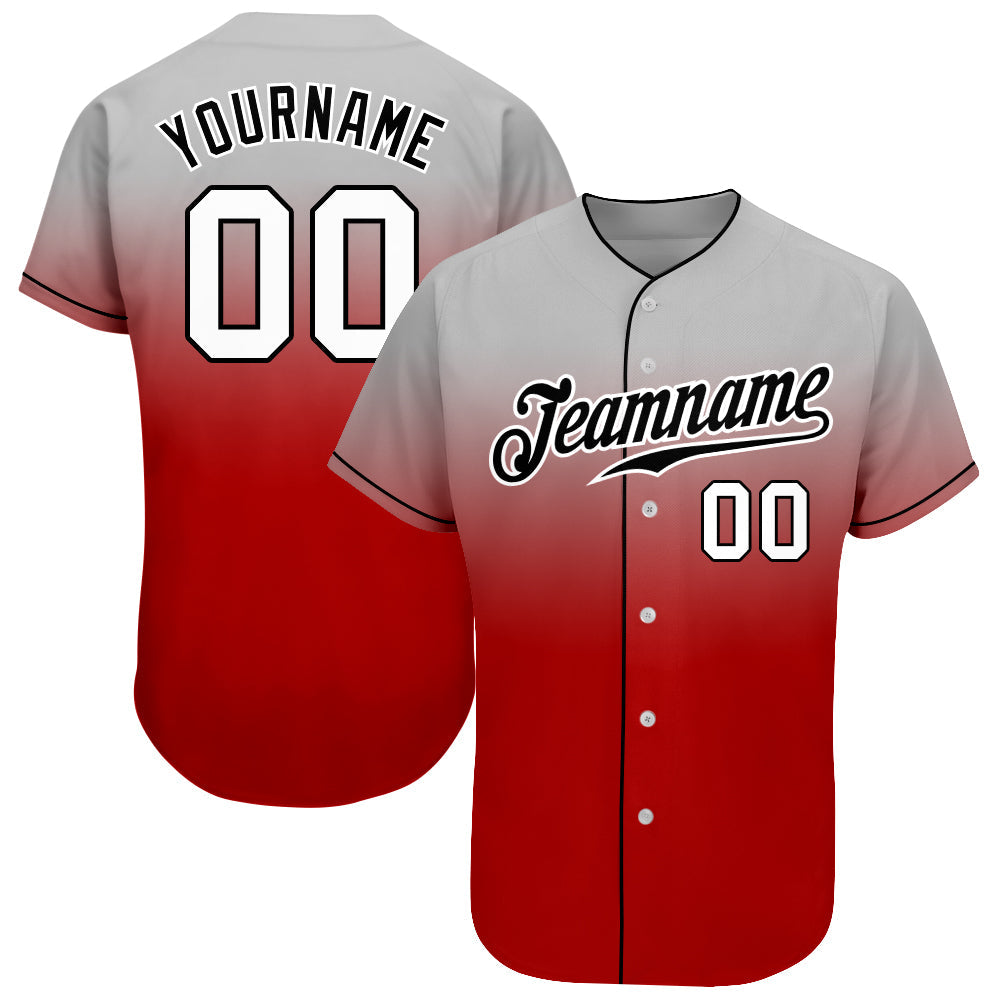 Custom Gray White-Red Authentic Fade Fashion Baseball Jersey baseball jersey product view 1