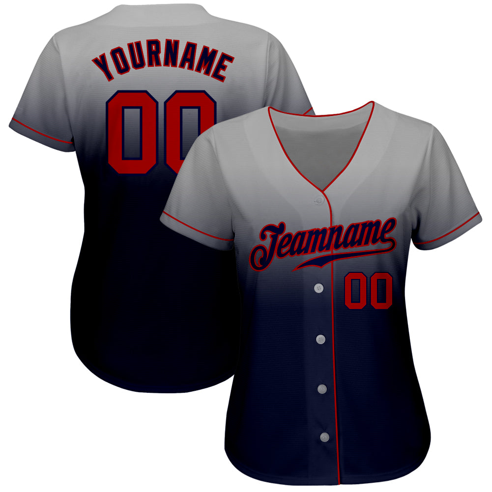 Custom Gray Red-Navy Authentic Fade Fashion Baseball Jersey baseball jersey product view 2