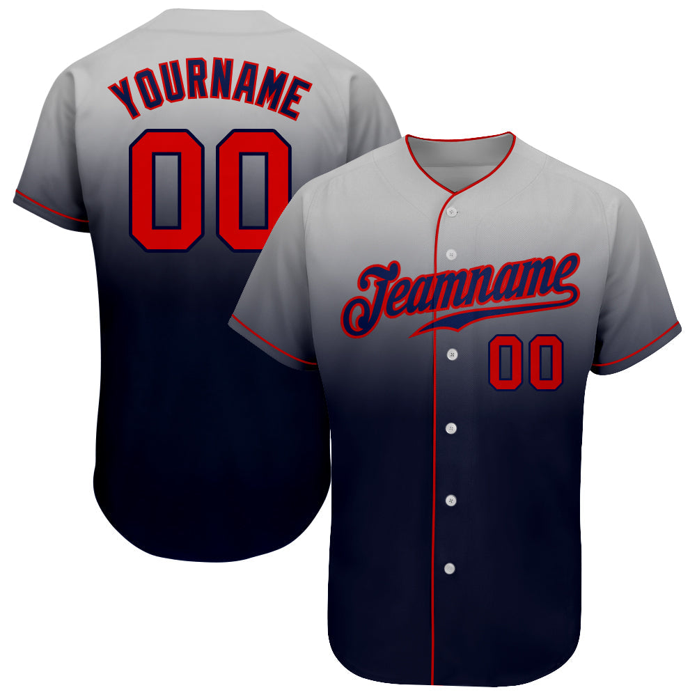 Custom Gray Red-Navy Authentic Fade Fashion Baseball Jersey baseball jersey product view 1